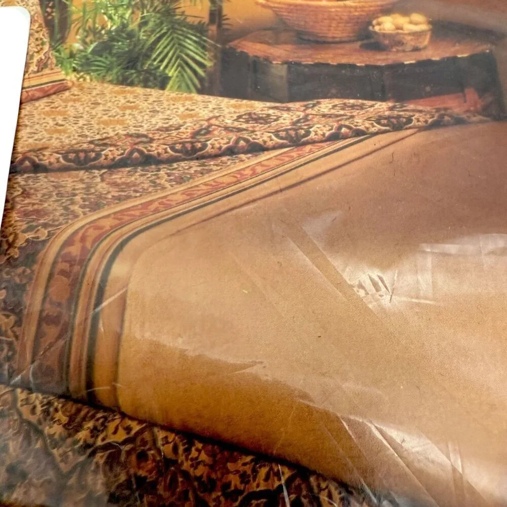 UTICA Cacharel Twin Flat Sheet New Vintage 1970s Brown Shawl Pattern Percale